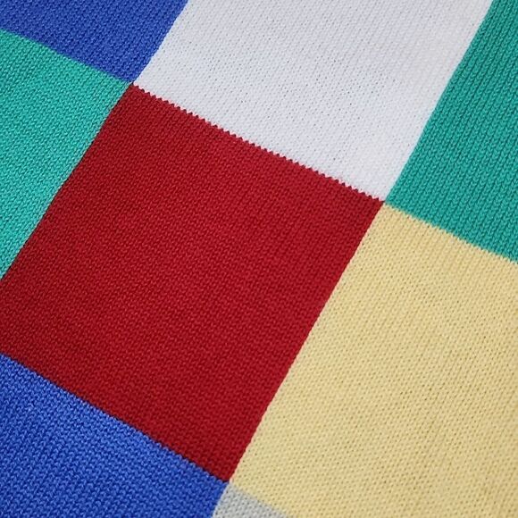 Multi Colored Checkerboard Zip Front Sweater Knit Short Sleeve Vintage 90s - Picture 3 of 6